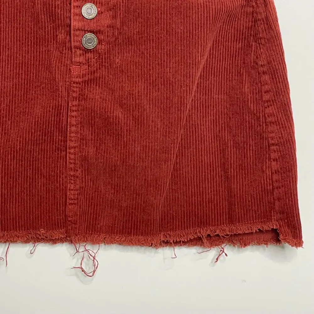 Indigo Rein Corduroy A-Line Mini Skirt Button Front Raw Hem Burnout‎ Orange 3/25